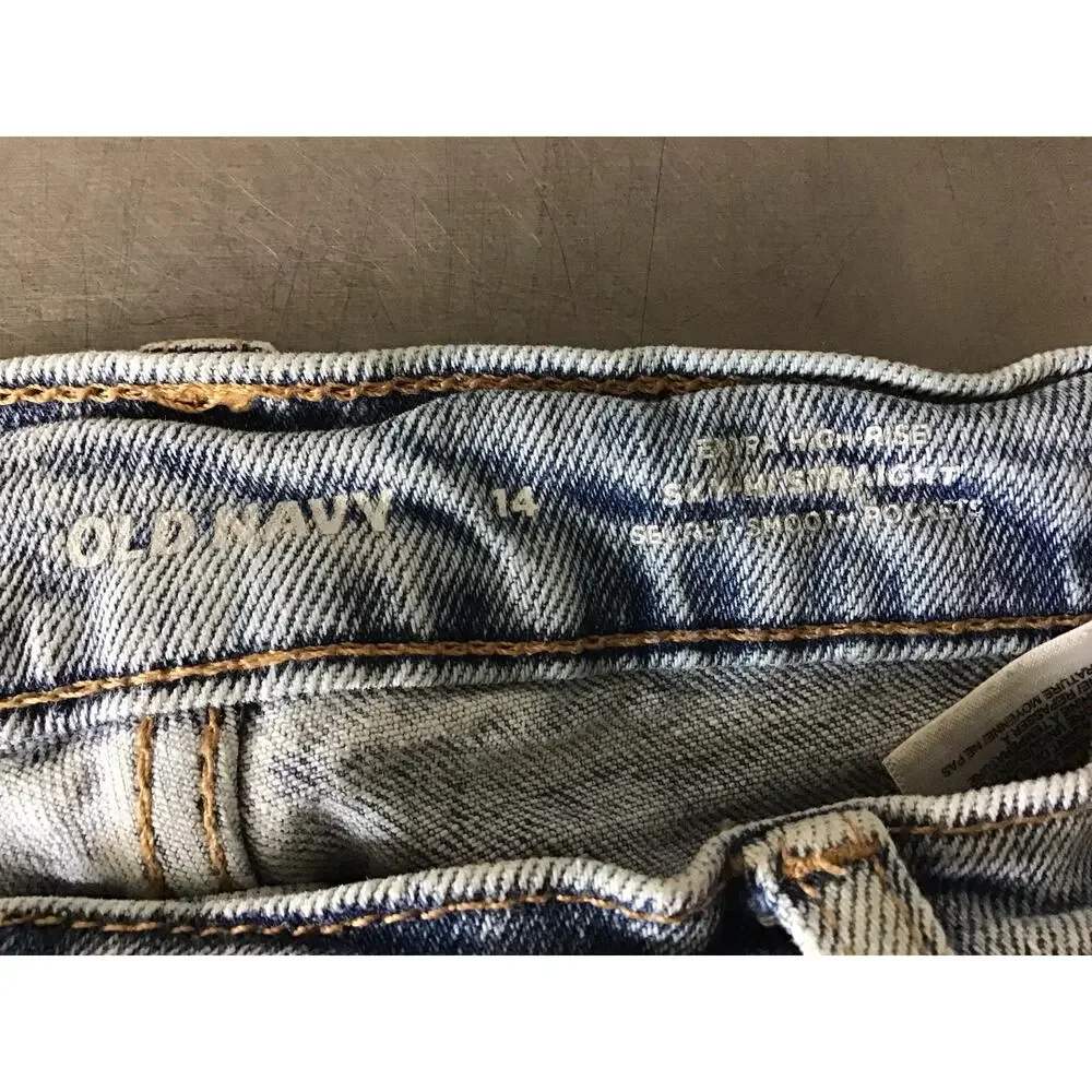 Old Navy Extra High Rise Sky High Straight Light Wash Jean Button Fly  14